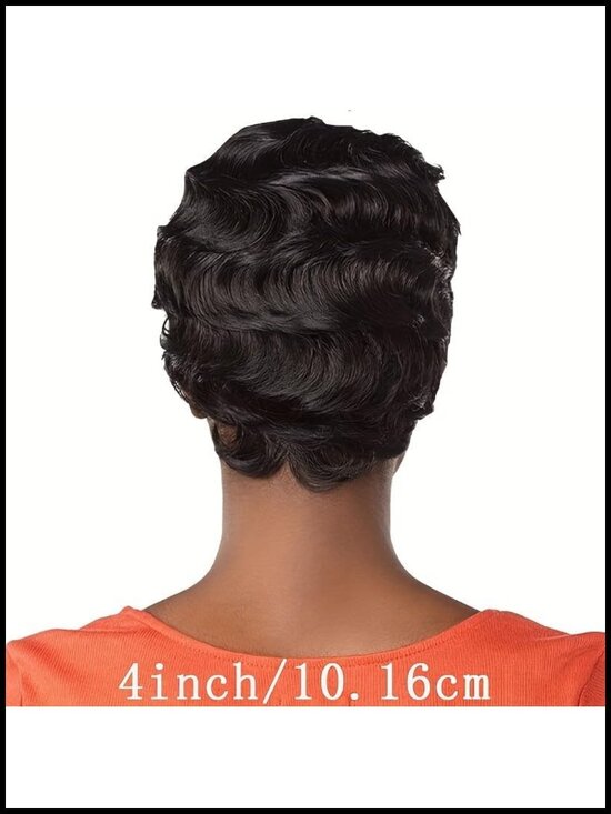 Glueless Short Black Finger Wave Pixie Cut Human Hair Wig main image 4